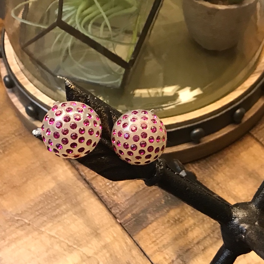 Vintage Lucite and Crystal Dome Earrings